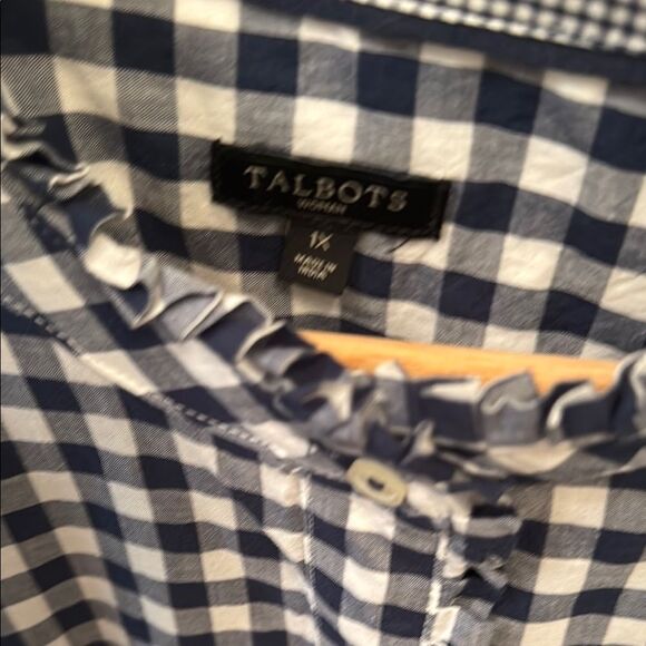 Talbots Navy and White Gingham Blouse - Picture 2 of 3